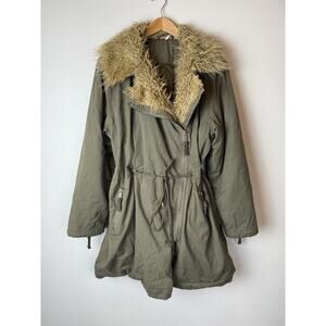 Free People Fur Lined Extreme Moto Parka Green Jacket Long Coat Small